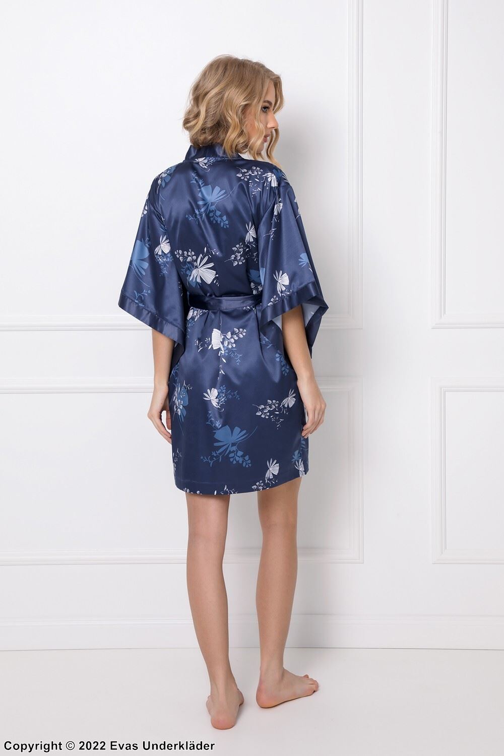 Kimono, Satin, Schärpe, Blumen